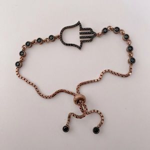 925 silver hand bracelet black cubic zirconia cz stones slider lock tennis